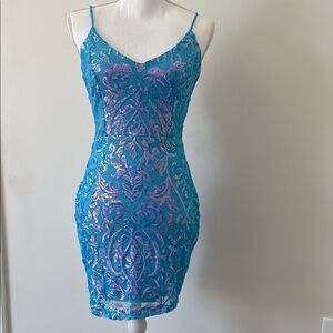 Blue and Purple Embroidered Women's Dress